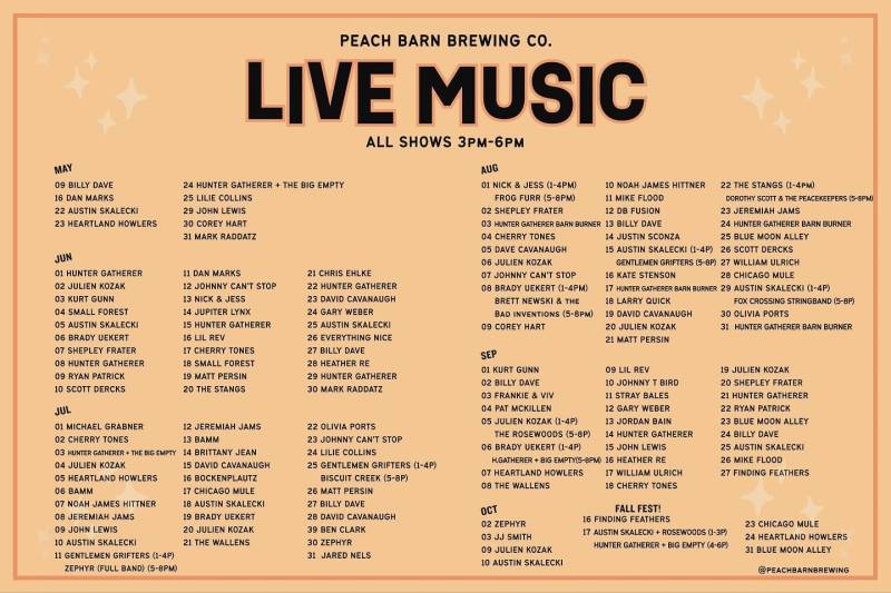 Events Live music at Peach Barn Brewing