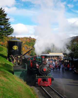 Tweetsie RR Engine No. 12 on Main Street in Fall