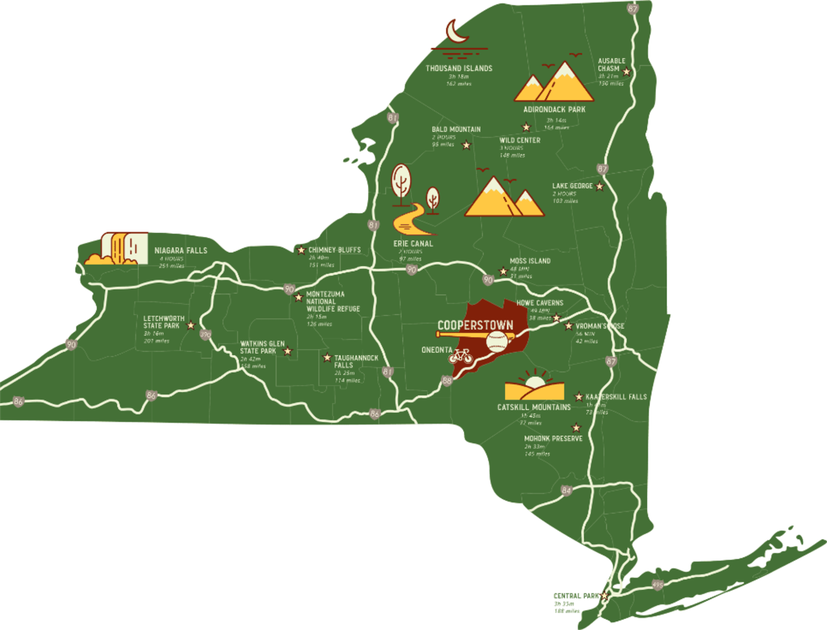 New York State map with Cooperstown highlighted