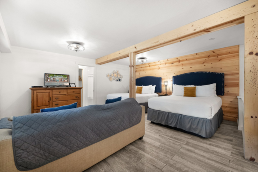 Our family studios have full kitchens and pull out couches