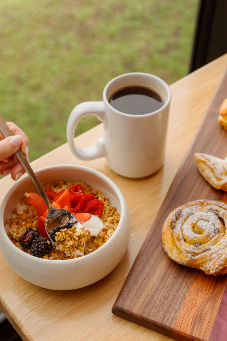 Yogurt Parfait, Pastries, and Coffee