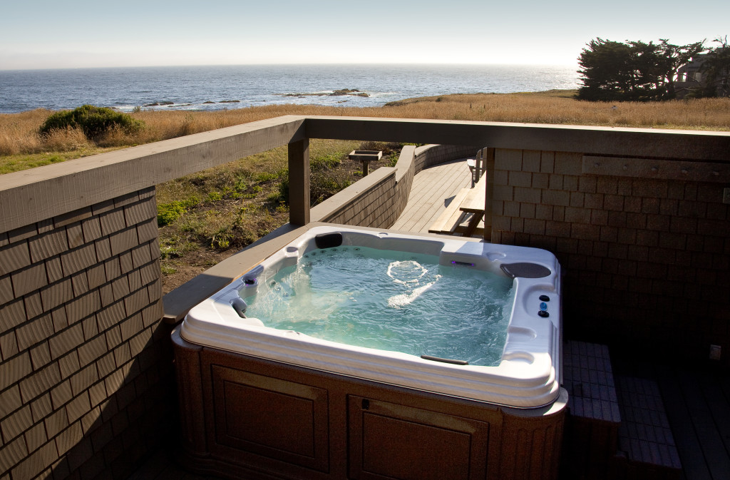 Soak in the 50-jet spa hot tub while looking for whales (spring and late fall)