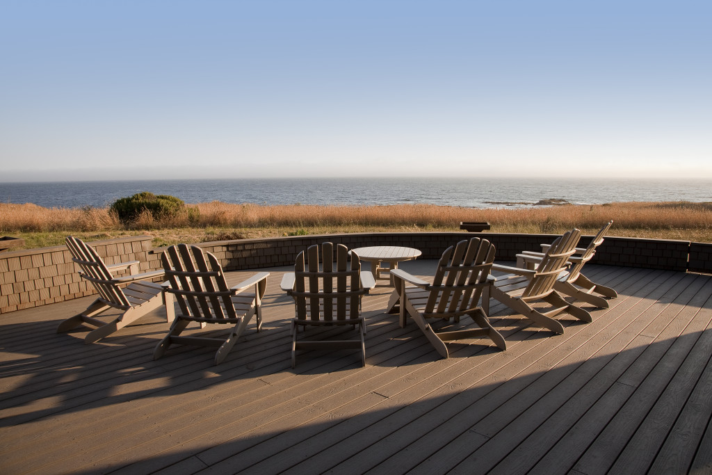 The spacious 1,600 sq. foot deck has room for everyone to stretch out and relax.