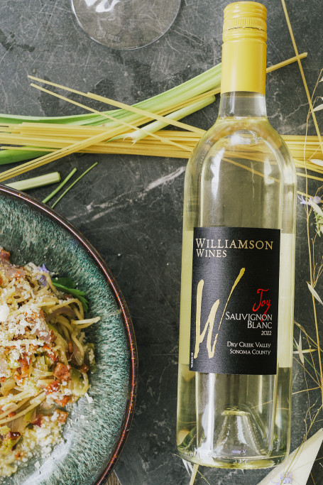 Joy Sauvignon Blanc with Carbonara - Our Joy Sauvignon Blanc paired with our Epicurean Kitchen Carbonara