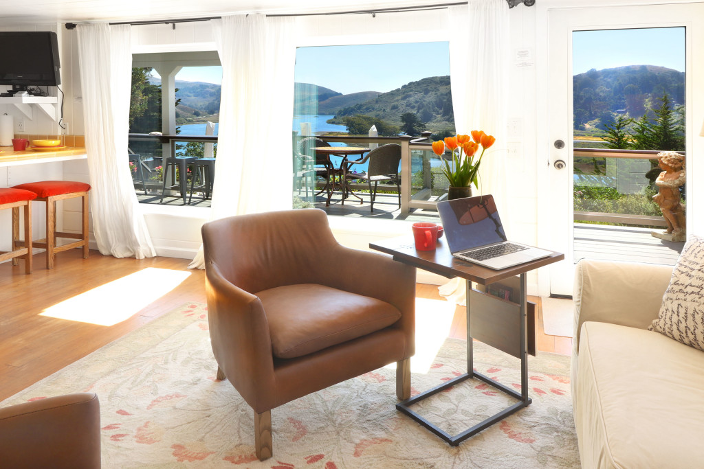 Lower Den with ensuite full bathroom and small kitchenette for morning coffee.