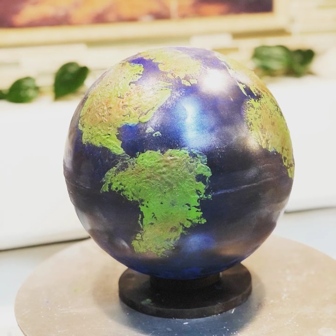 Chocolate Earth, Chocolate Globe, Earth Day, Chocolate Sculpture, Chocolate Art, Chef Buttercup,