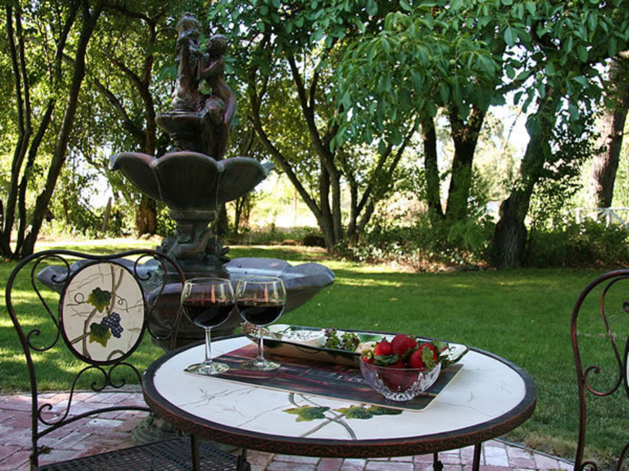 Gables Wine Country Inn, a Bed & Breakfast - Share a glass of Sonoma’s finest in the brand new 1000 bottle wine cellar complete with a brick patio, soothing music and a classic fountain!