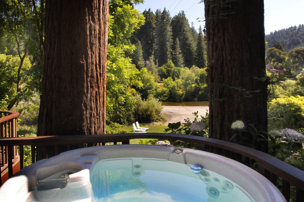 Hot tub looking toward river and summer island