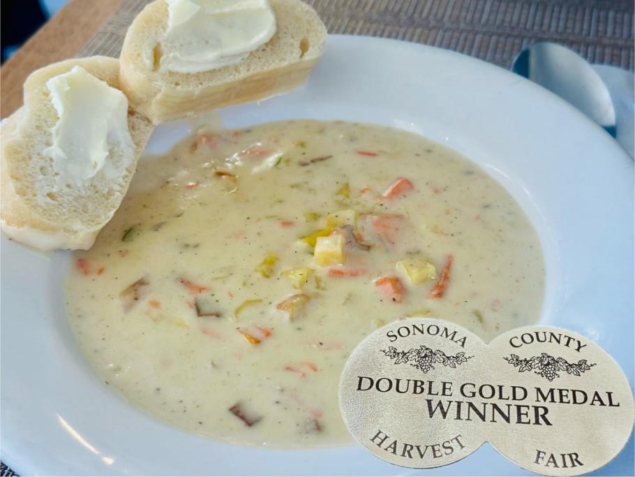 Salmon Chowder - Wild king salmon, potatoes and vegetables in a creamy broth  GF and Dairy Free option