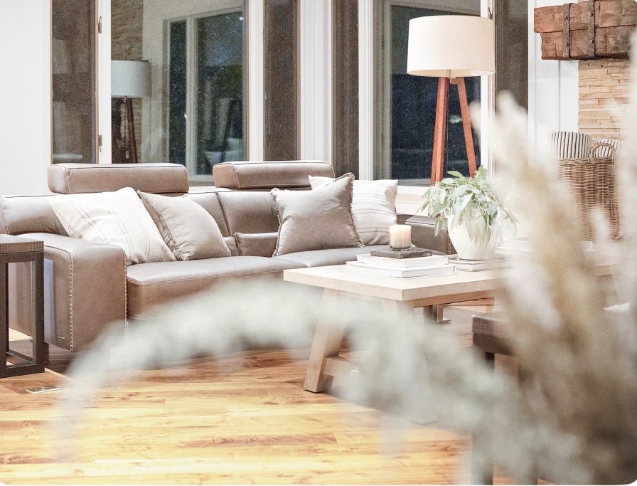 Living Room with Leather Couch and Loveseat