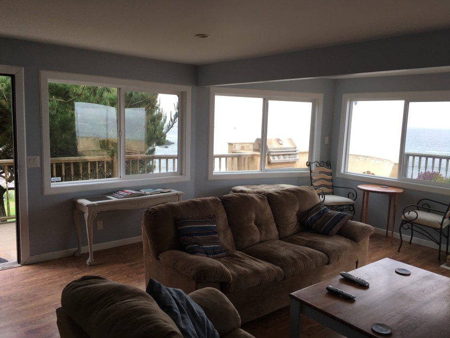 Living room with wide ocean views