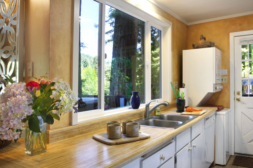 Kitchen with view over deck