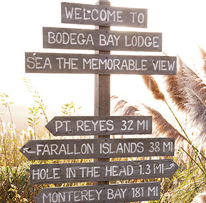 The Lodge at Bodega Bay Beach Directional Sign by Fireside Lounge Exterior