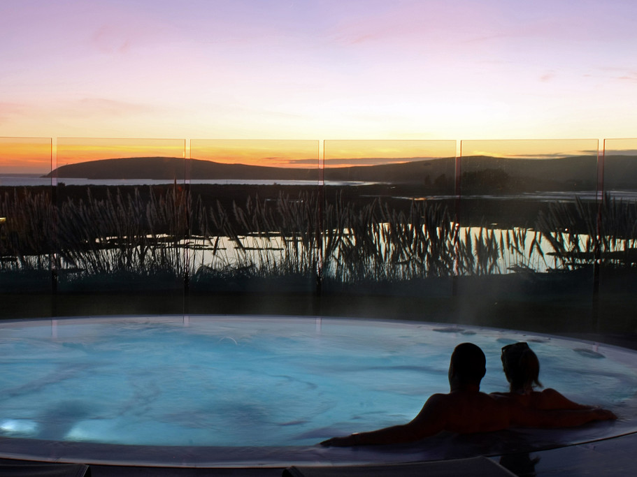 Bodega Bay Lodge hot tub at sunset