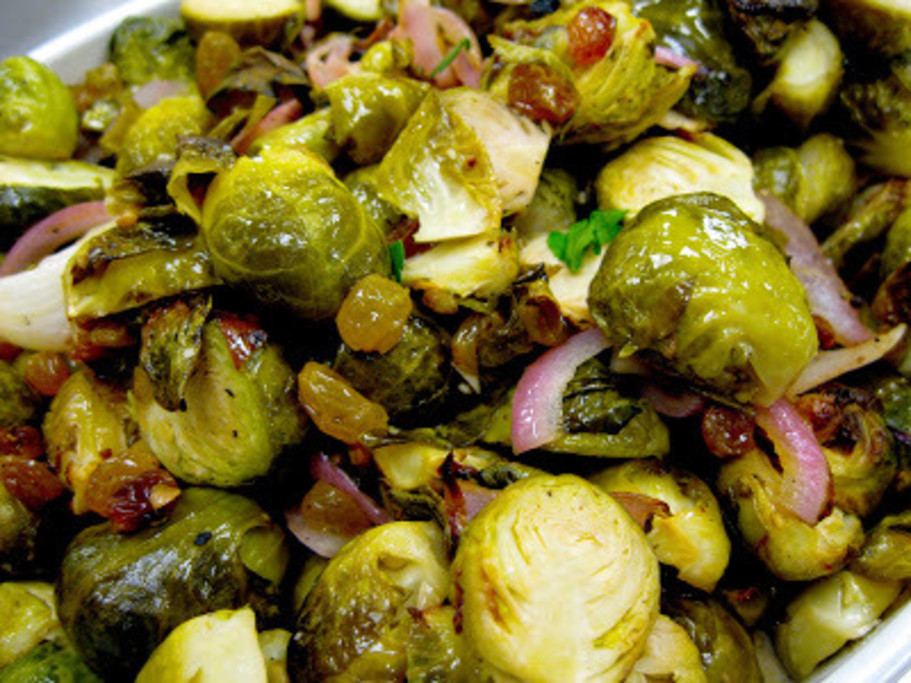Brussel Sprouts with raisins & carmelized onions