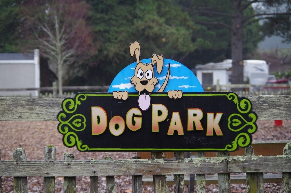 The dog park sign at Casini Ranch Family Campground