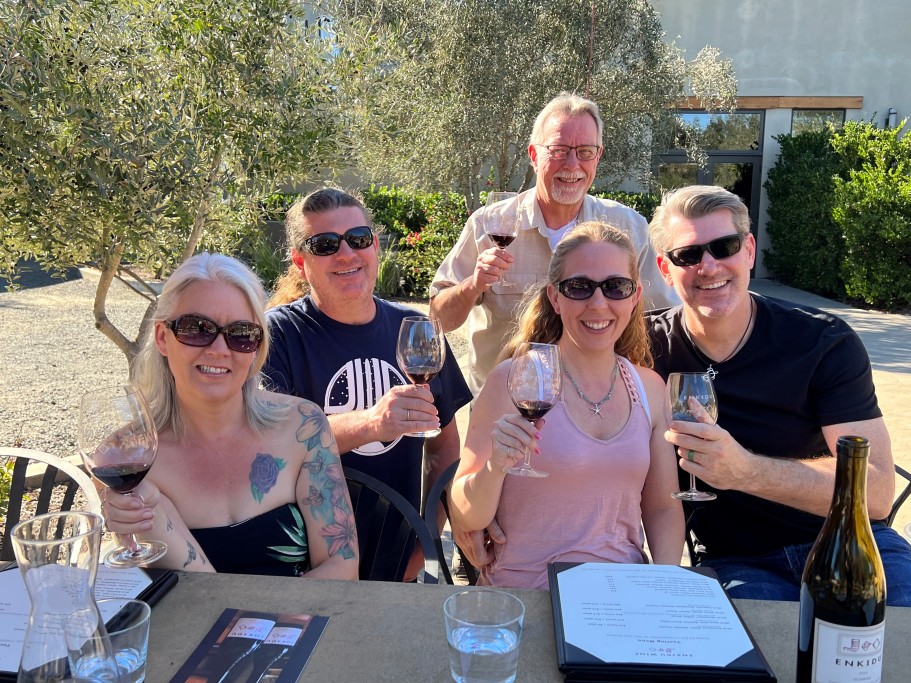 Happy group tasting in our courtyard