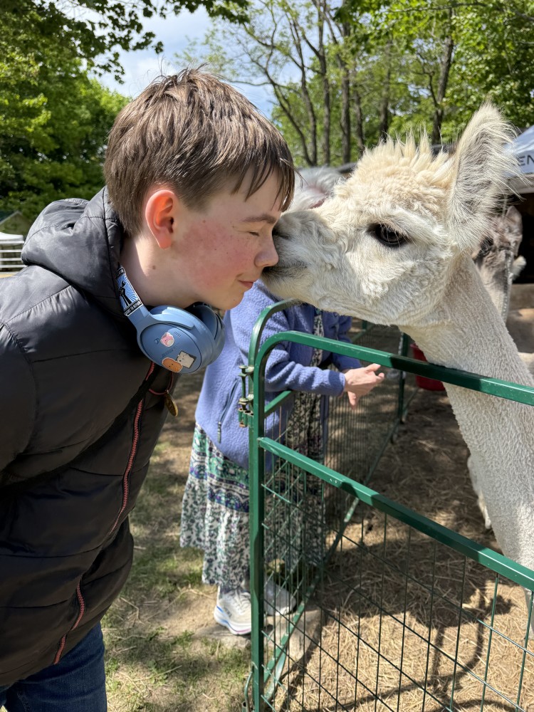 Theodora greets one of our farm visitors!