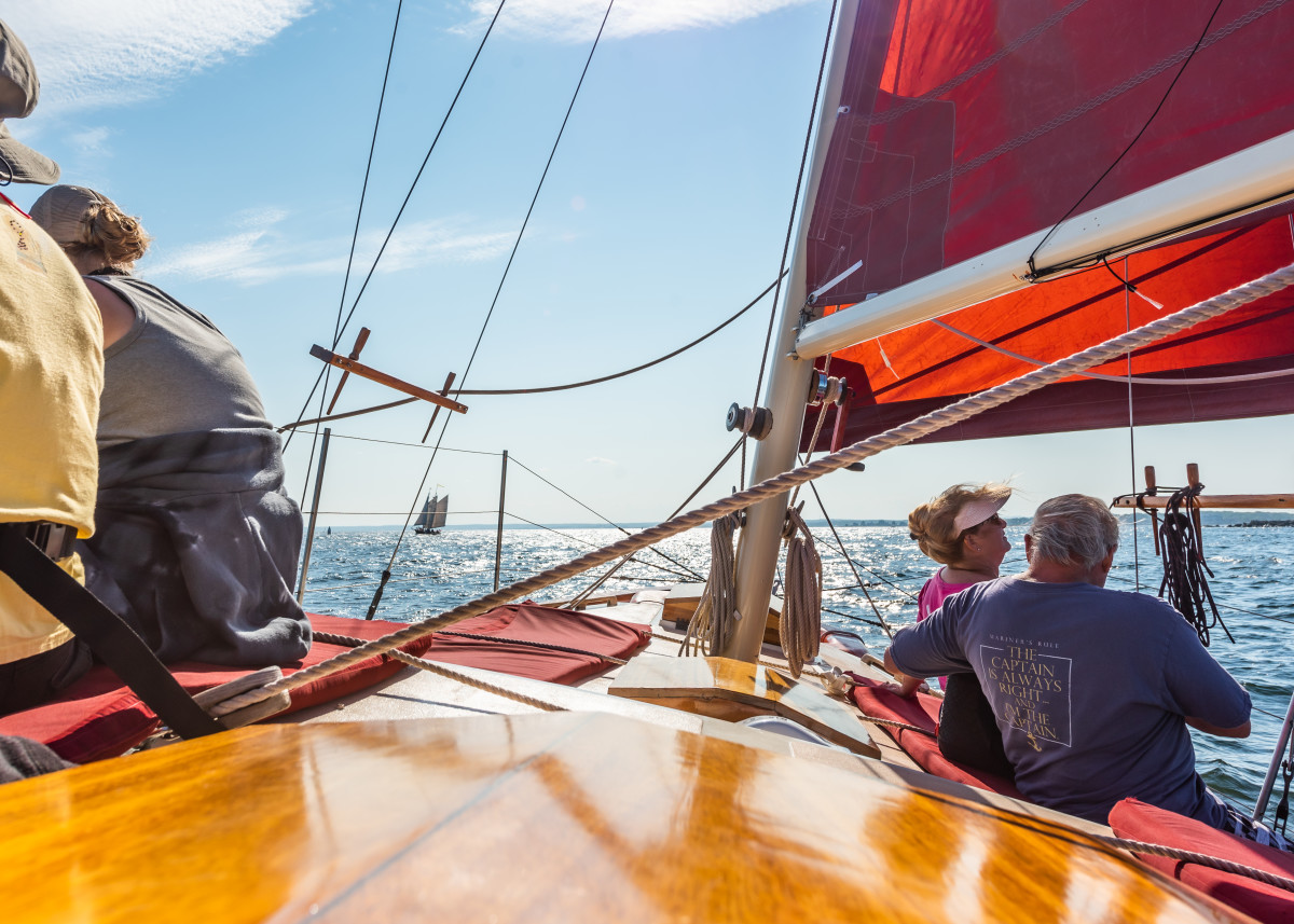 On deck sailing on the Pineapple Ketch Kennebunkport Maine