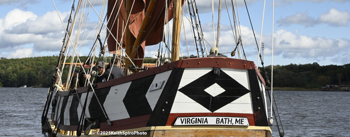 View of Virginia leaving our dock in downtown Bath Maine.
