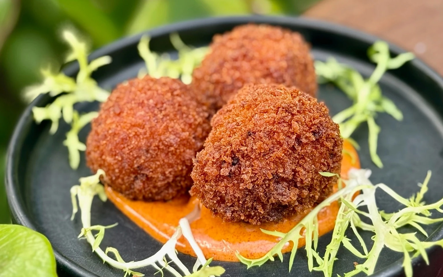 Shrimp & chorizo arancini - smoked chile aioli