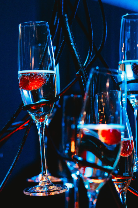 Champagne with Raspberry Garnish