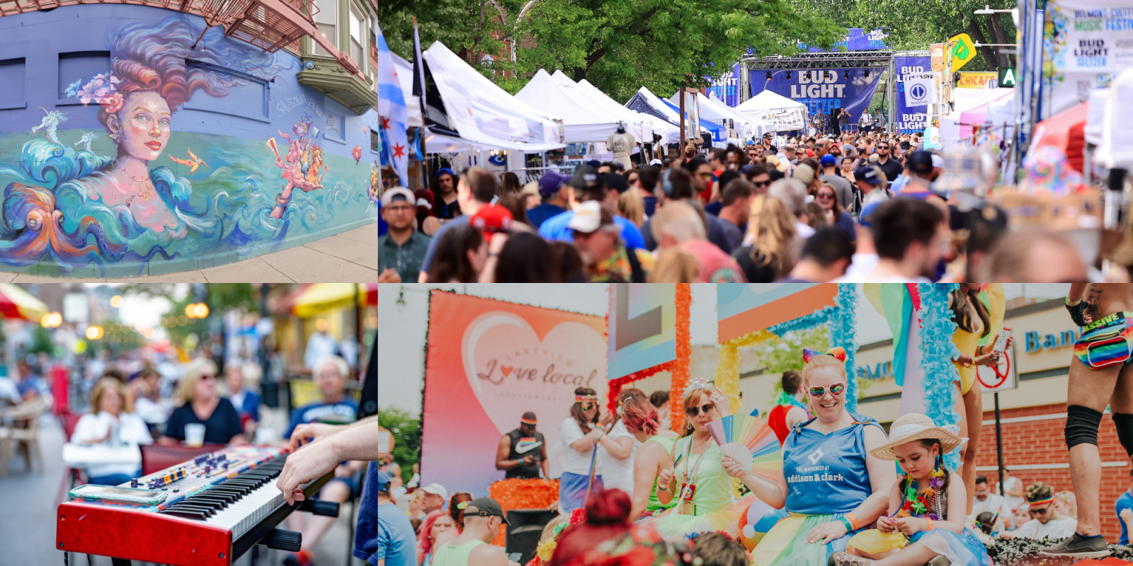 Neighborhood Mural, Belmont Sheffield Music Fest, Pride Parade, Dine Out On Broadway