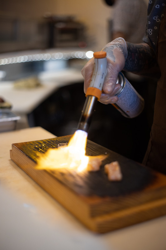 Charred sushi topping