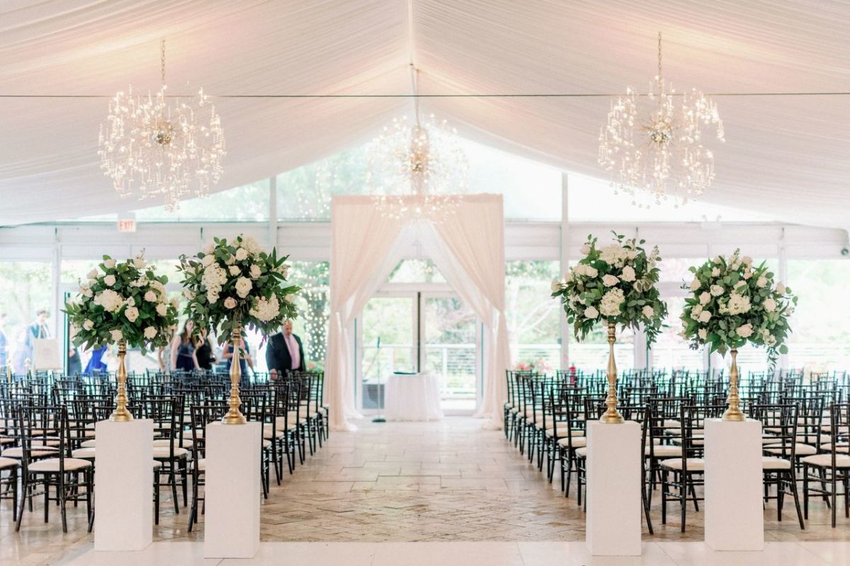 Tented Pavilion Indoor Wedding Ceremony (Photo Credit - Brittany Bekas)