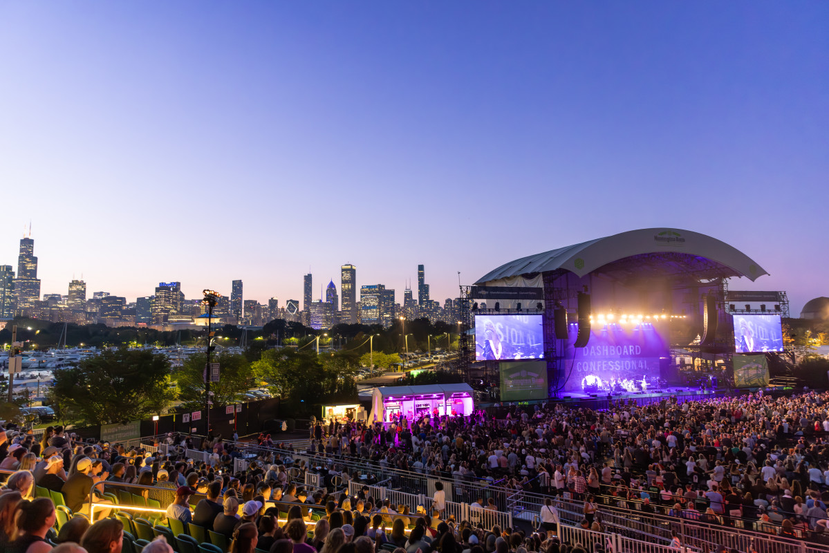 Huntington Bank Pavilion Chicago Sunset with Skyline