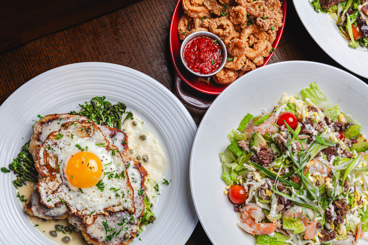 Panko Crusted Swordfish, Fried Calamari, and the Coastal Cobb Salad