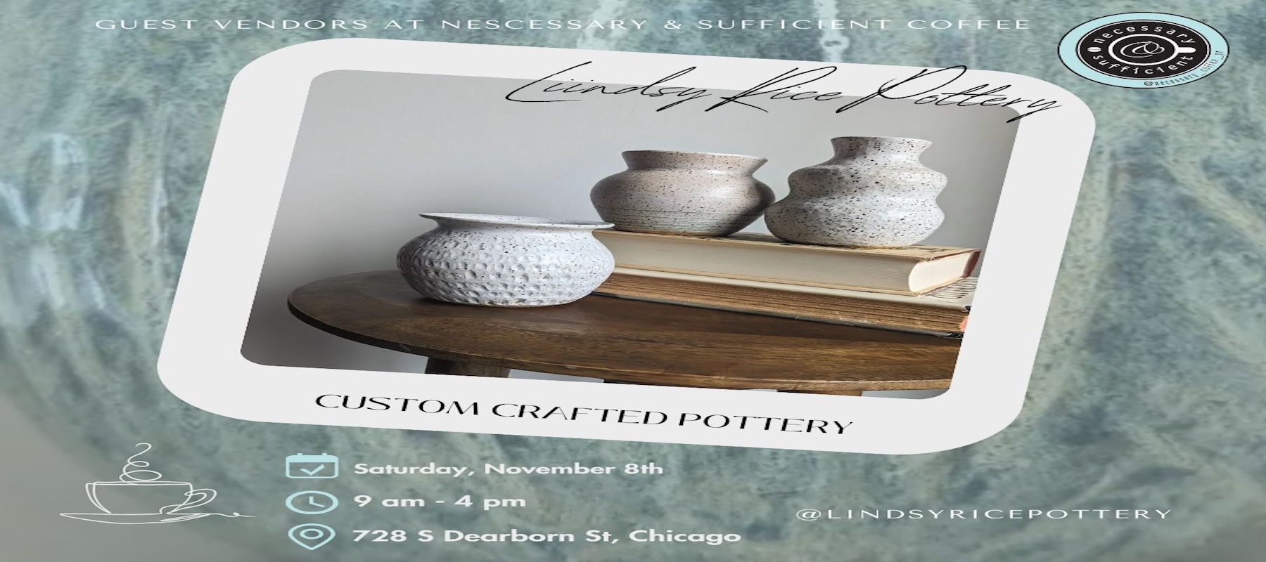 Lindsy Rice Custom Pottery Pop Up November 8th from 9 - 4 pm