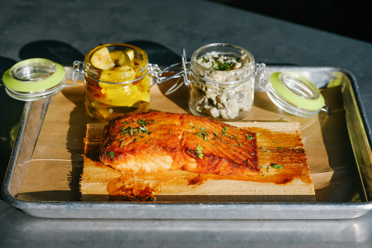 Bourbon Glazed Cedar Plank Salmon