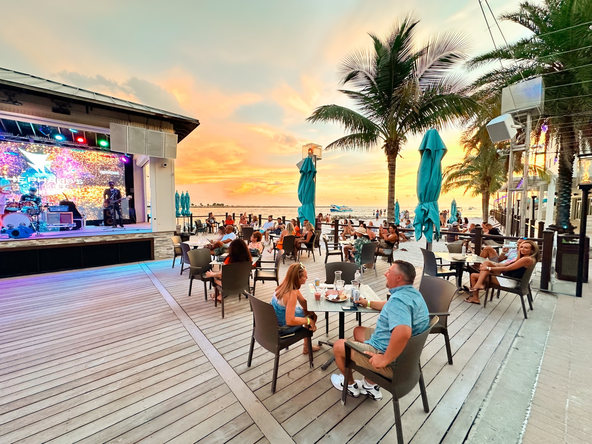 Shephard's Tiki Beach Bar_Patio and Stage at Sunset