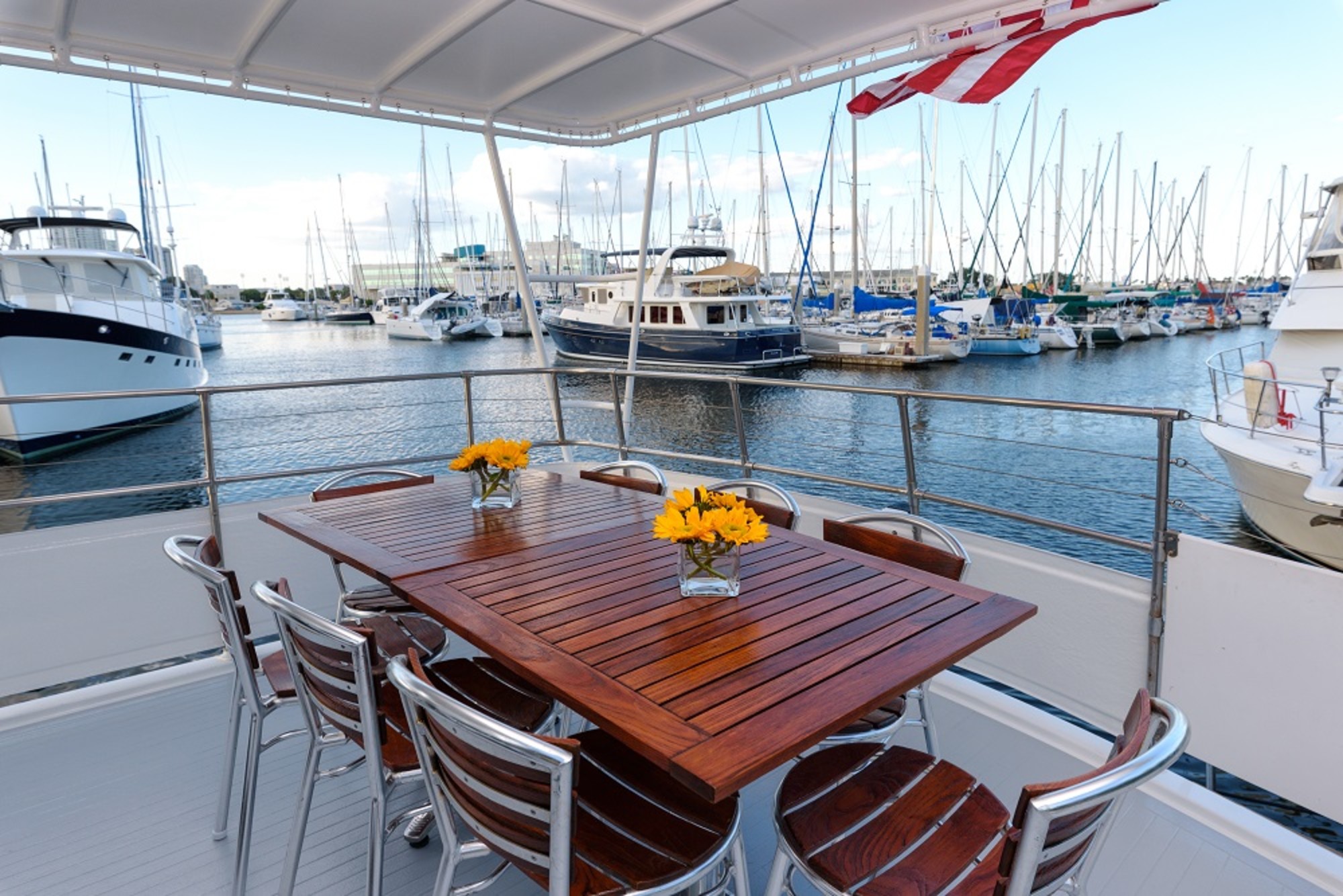 The Smooth C's features covered aft deck seating for 8 guests