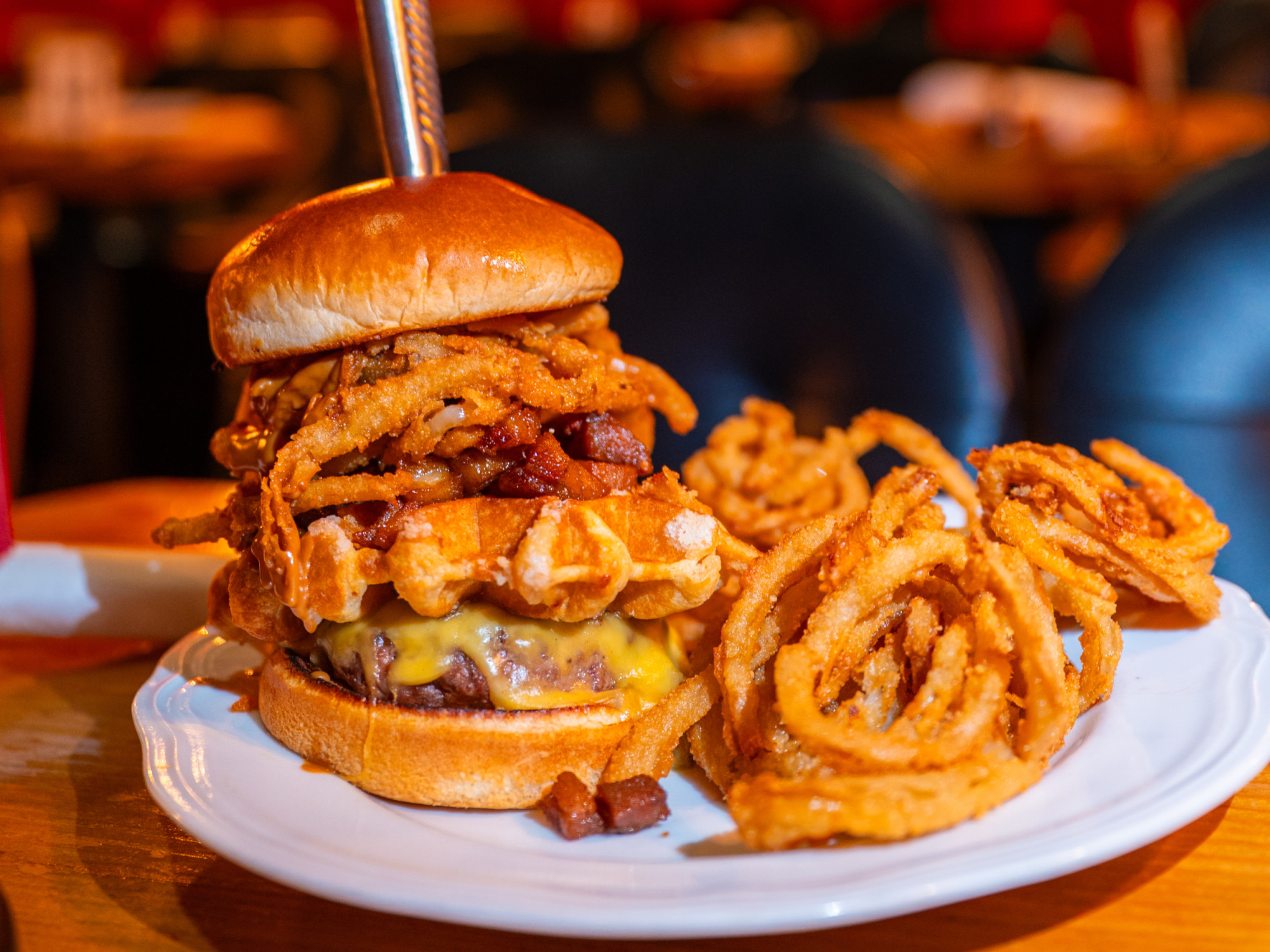 Gigglewaters burger and onion rings