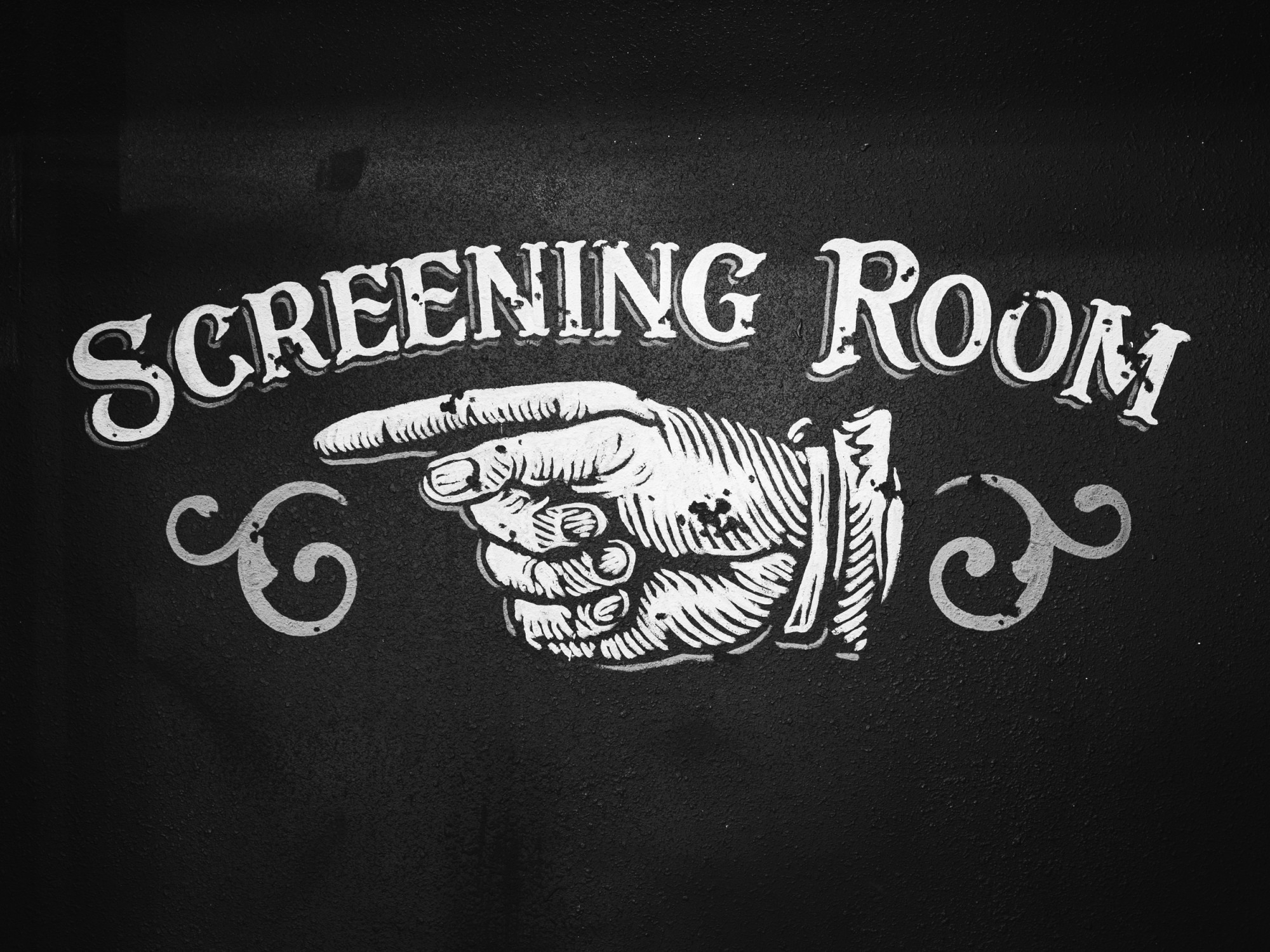 Gigglewaters screening room sign