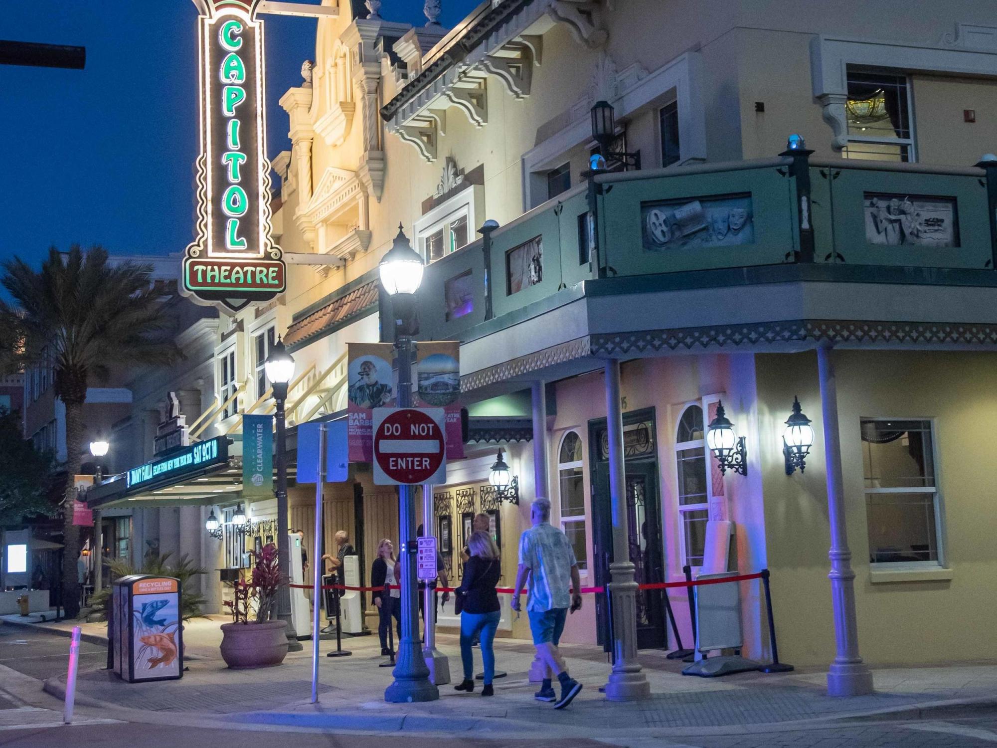 Nancy and David Bilheimer Capitol Theatre exterior at dusk