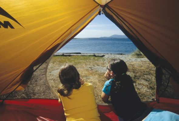 Sidney Spit Campground kids in tent