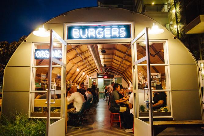 Quonset Hut at Night - Pono Burger Dining Room