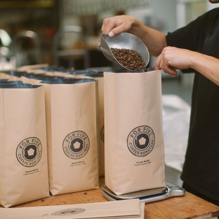 For Five Coffee Roasters bagging coffee beans