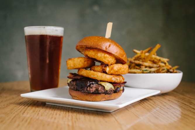 Paniolo Burger with Russet Potato Fries and Beer
