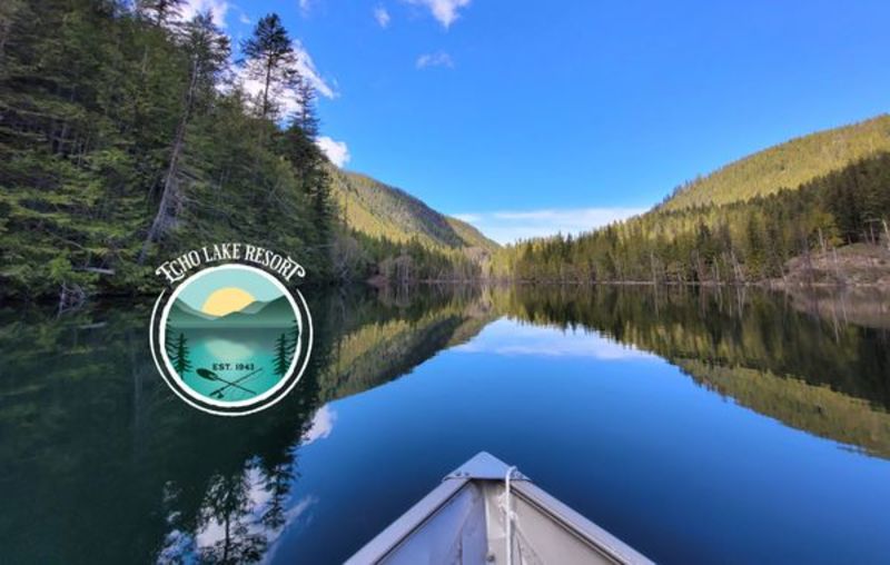 Echo Lake Fishing Resort Lake with logo