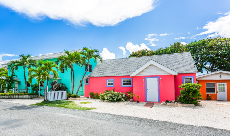 View of the cottage from Boggy Sand Road - the studio is to the right and the townhomes to the left