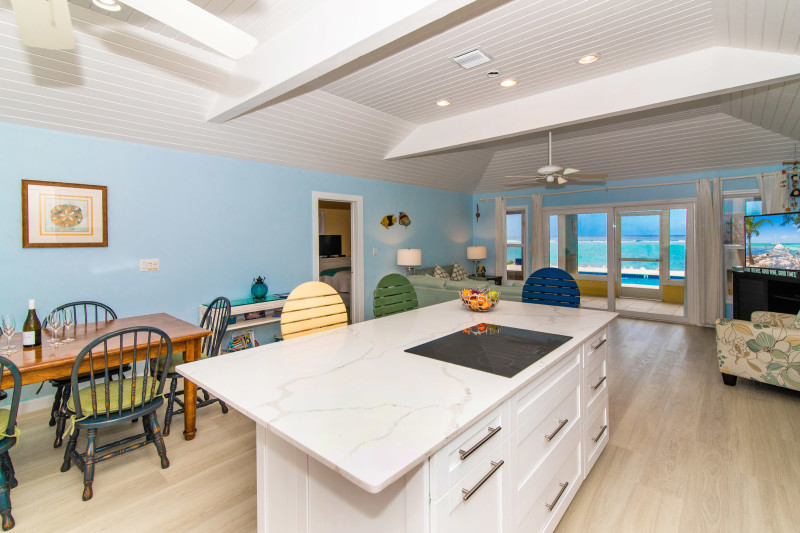 Kitchen dining and living area have spectacular views of the pool and sea