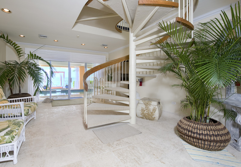 Bar/sitting area at bottom of spiral staircase
