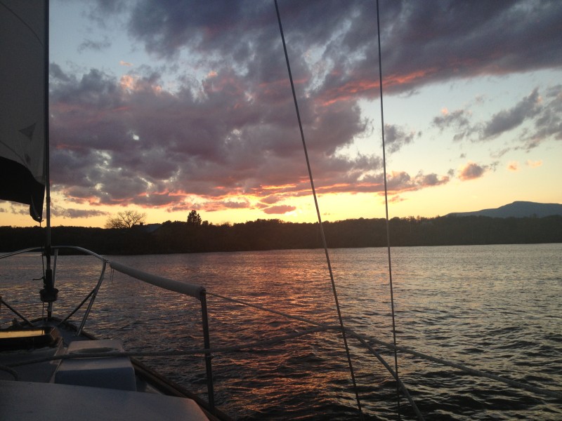                         Sailboat on Hudson River at Sunset
                        
