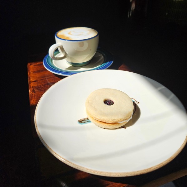                         A cookie and a cup of coffee at Barbara's
                        