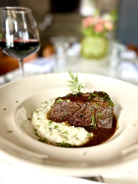                         Beef short rib with a glass of red wine at Gigi Hudson Valley in Rhinebeck
                        