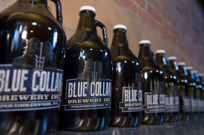                         Row of growlers from Blue Collar Brewery in Poughkeepsie, NY.
                        